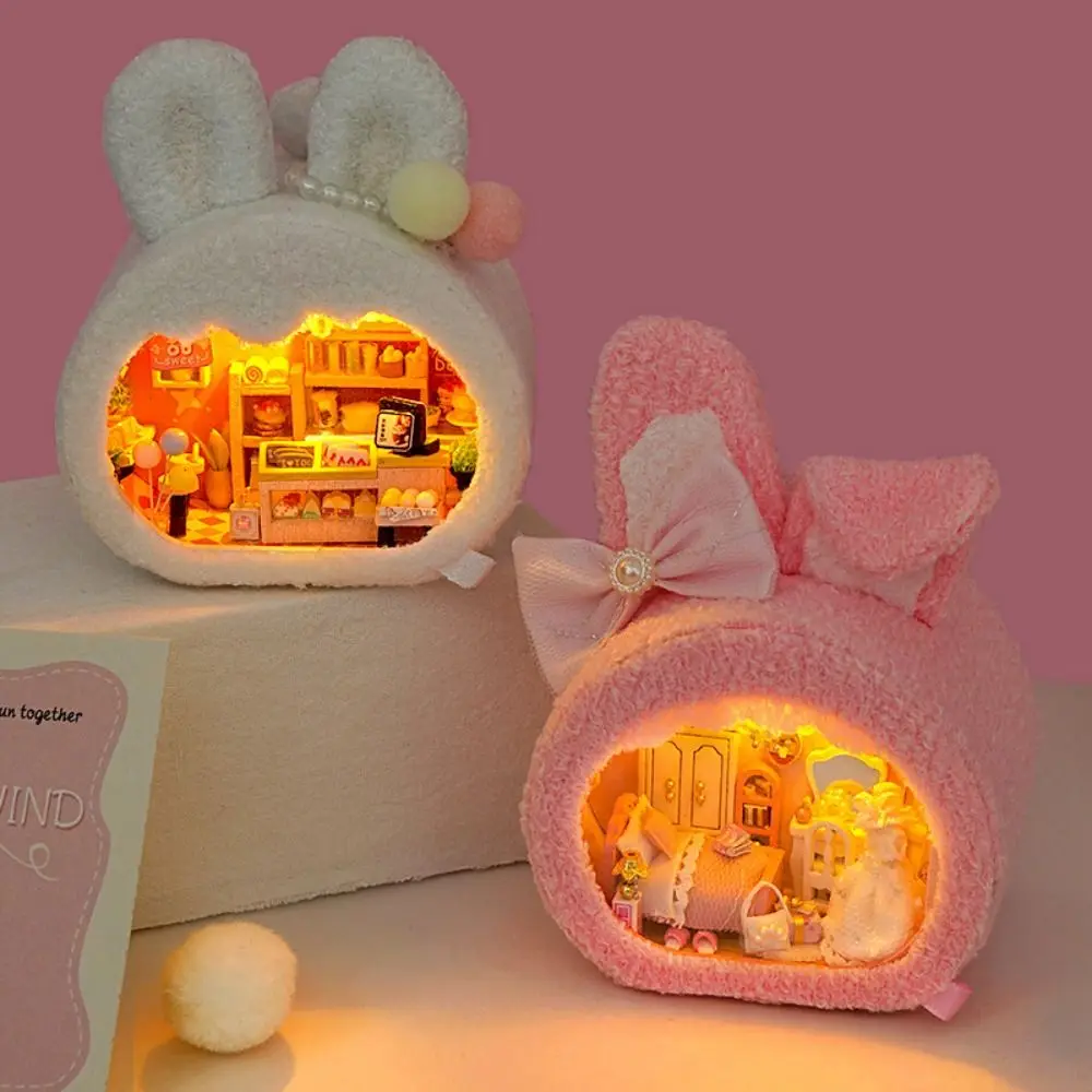 ทําด้วยมือ DIY มินิตุ๊กตาไม้ WARM GLOW งานฝีมือขนาดเล็ก House ทําชุด Plush LED โคมไฟน่ารัก Miniature อาคารของเล่น