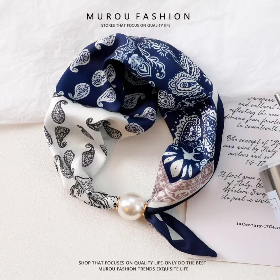 Elegant Pearl Tail Magnetic Clasp Scarf 2025 Summer New Versatile Breathable Fashion Artistic Accessory Neck Wrap Scarves Gifts image 6