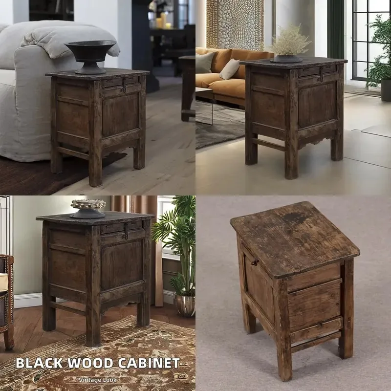 Solid Wood Self Service Cabinet Retro Black Small Home Furniture for Living Room Hotel Bedroom Storage Unit