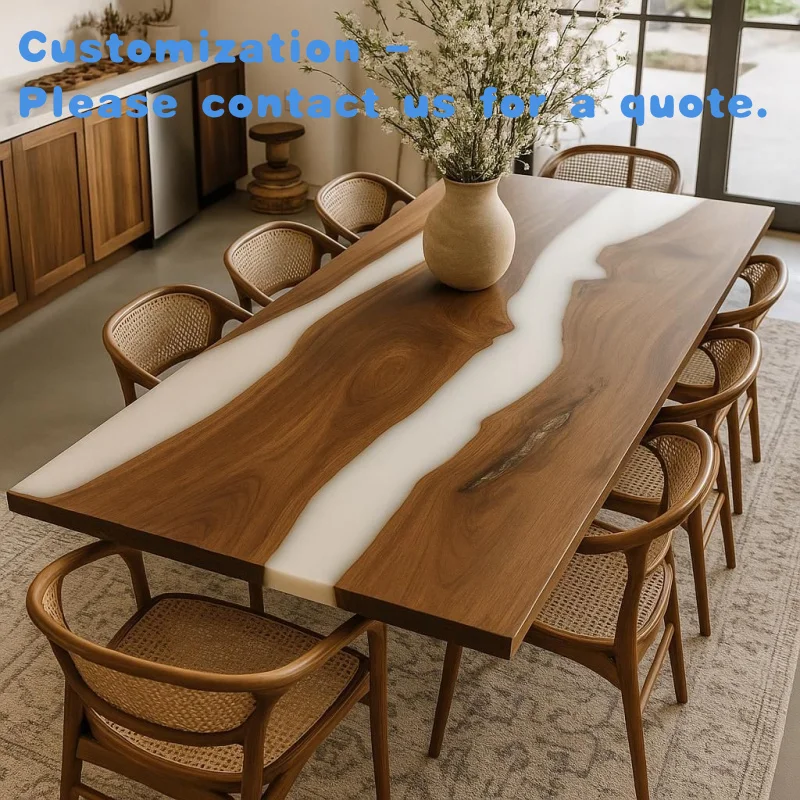 

custom.Hot Sales Customized Luxury Modern Design Handmade Dining Walnut Table White Epoxy Resin River Living Room
