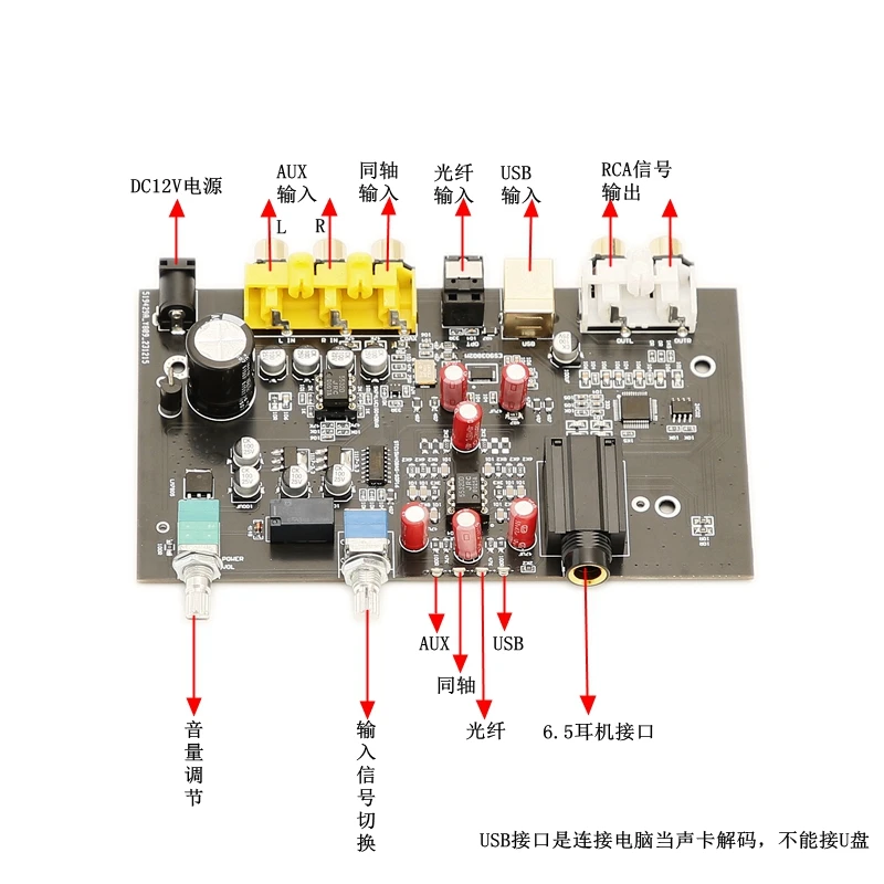 ES9038Q2M fiber optic coaxial USB decoding board with casing