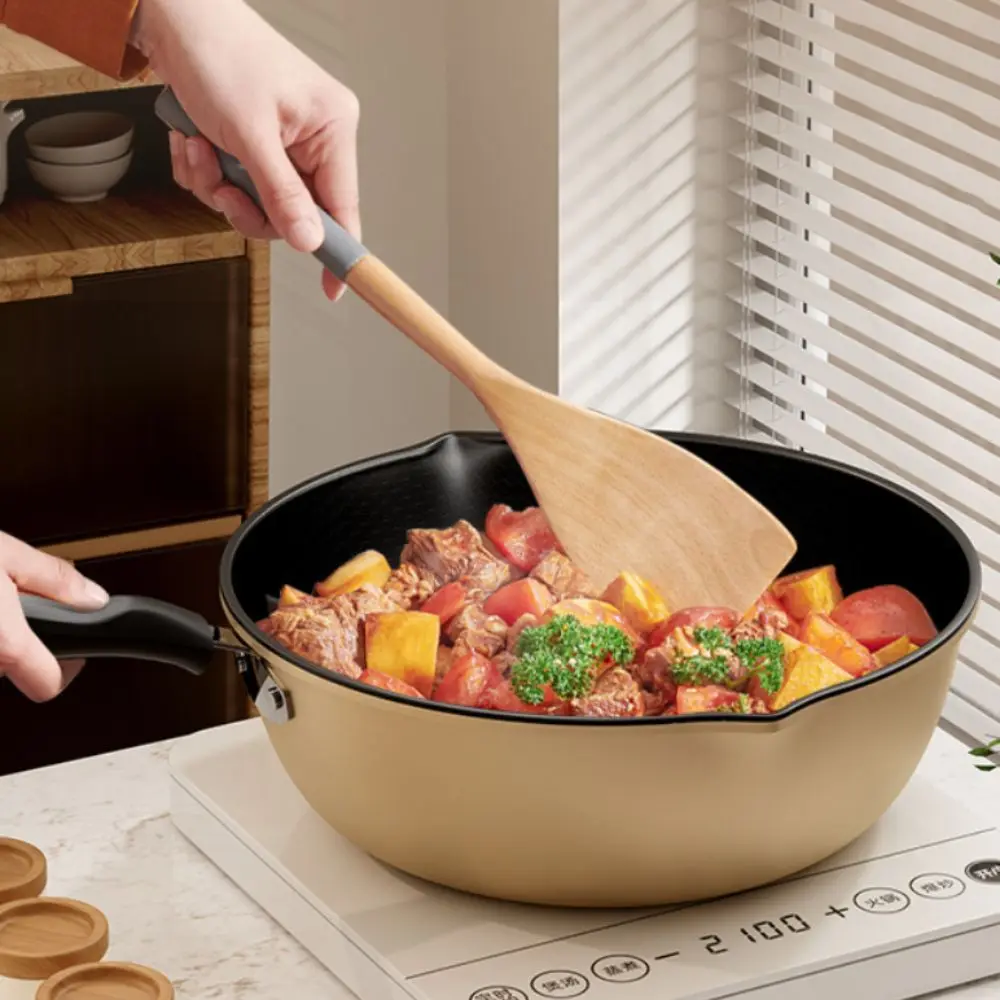 Honeycomb Pattern Non-Stick Frying Pan Scratch Resistant Dual-sided Drainage Ports Frying Wok Lightweight Deepened Cooking Pot
