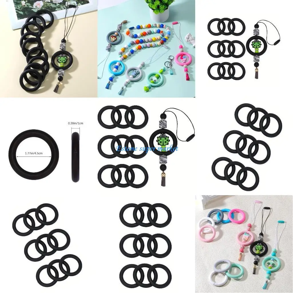 

090B Black Silicone Rings Bead for Keychain Handmade Keyring Pendant Loose Bead Creative Keychain Making Supply