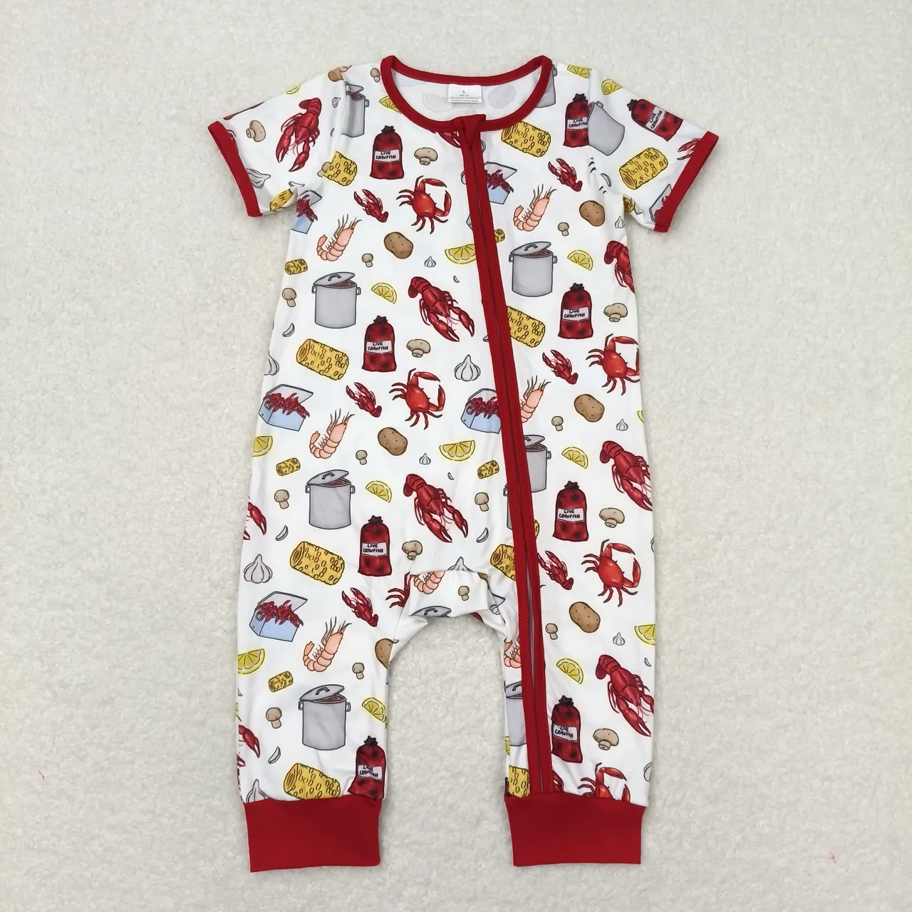 Wholesale Kids Newborn Short Sleeves Crawfish Trucks One-piece Western Coverall Bodysuit Baby Boy Toddler Zipper Romper Jumpsuit