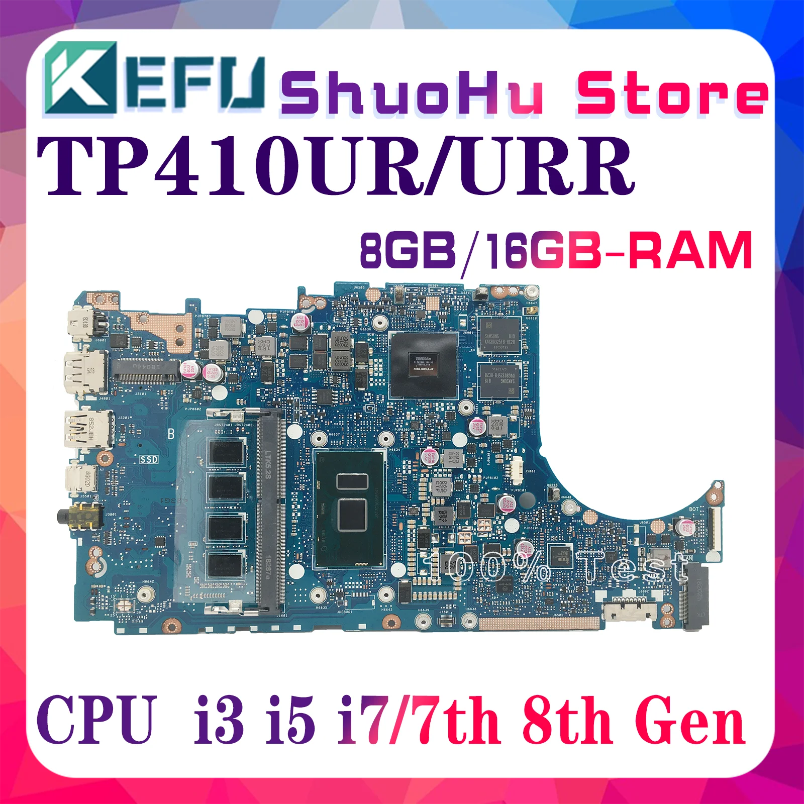 KEFU TP410UA Laptop Motherboard For ASUS TP410UR TP410UF TP410UQ Q405UA Mainboard W/i3 i5 i7-7th/8th Gen 8GB/4GB-RAM UMA/930MX