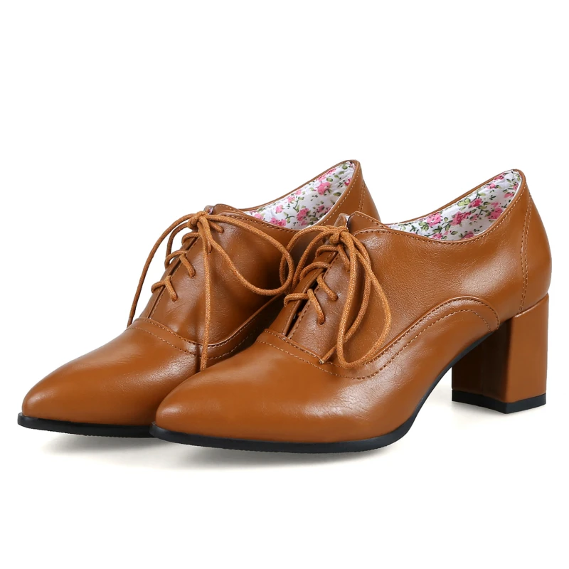 Elegant Spring Fashion Pumps Women Ankle Boots Block Heels Oxford Shoes Casual PU Leather Black Red Loafer Shoe Lady Big Size 50