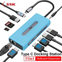 SSK 11 in 1 USB Hub Type C to HDMI-compatible USB 3.0 Hub Adapter  RJ45 Ethernet Port Docking Station for MacBook Laptop Hub USB