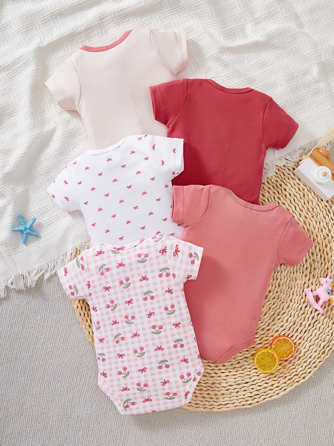 5-Piece Newborn Baby Triangle Bag Hip Clothes Short-Sleeved Baby Jumpsuit Spring Summer Fart Clothes Baby Carrier Soft Fabric Gift Set