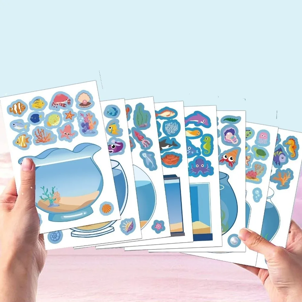 8pcs/set Fish Tank Puzzle Sticker Handmade DIY Creative Design Creative Decoration Sticker Waterproof Sticker Desktop Decoration