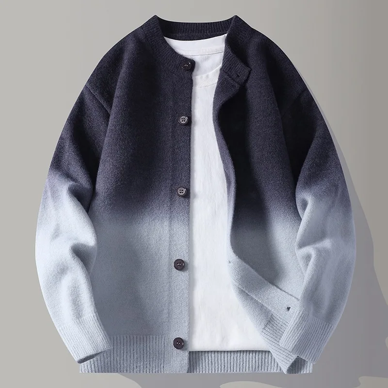New Fall/Winter Gradient Knitted Cardigan, Matching Sweater for Both Men and Women, Loose and Casual Coat, Men's Cardigan Coat