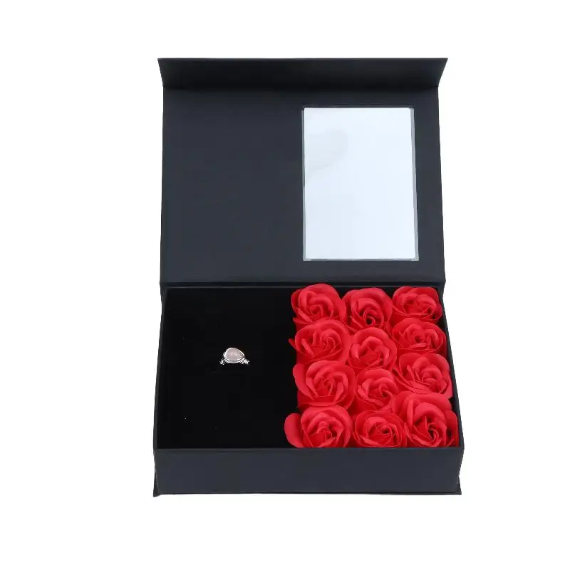 12 Rosen Seifenblumen Schmuck Geschenkbox mit Geschenktüte Valentinstag Geschenkbox für Halsketten Ohrringe Ringe Verpackungsbox – Detail 5