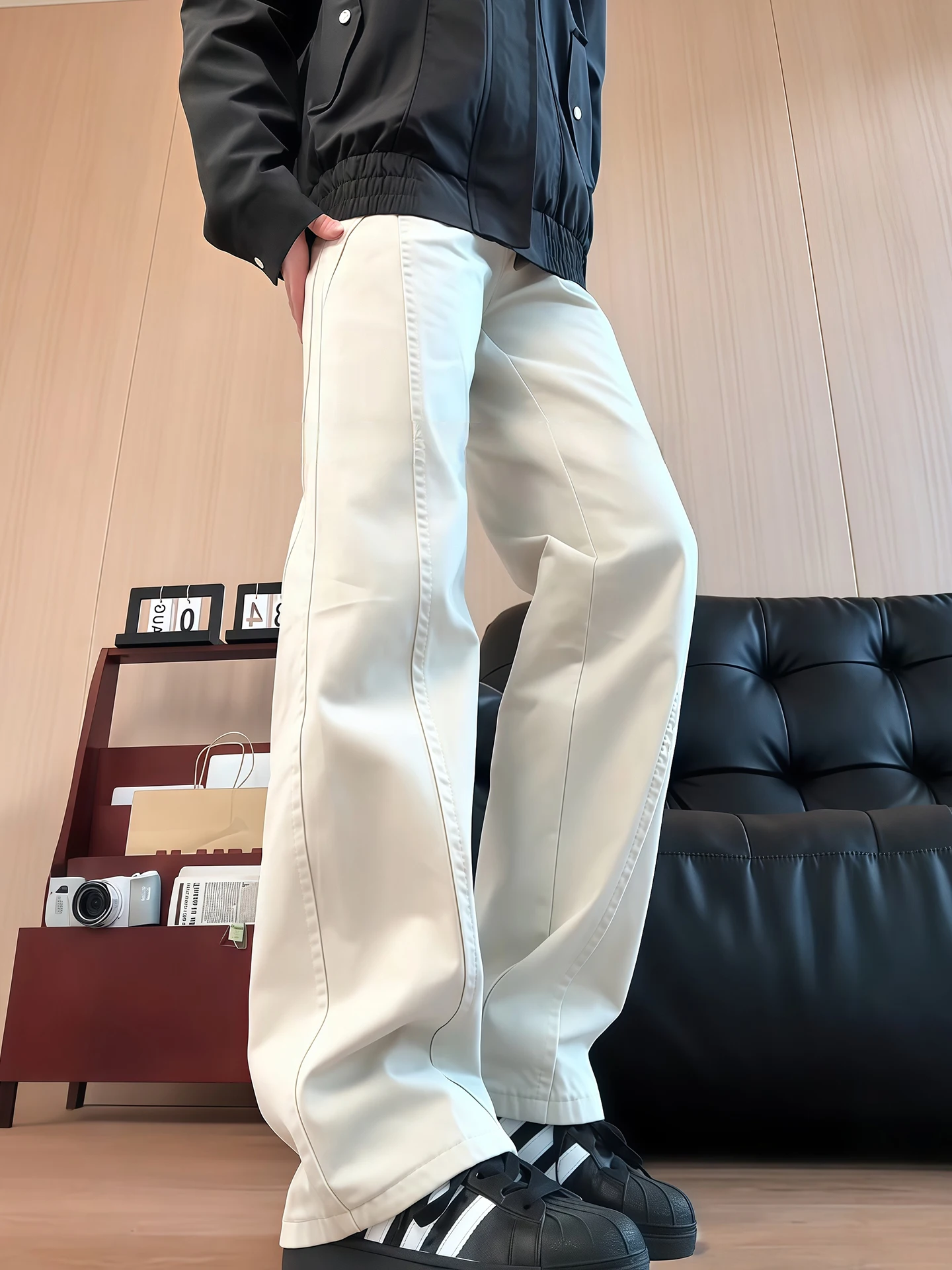 

Джинсы American Sle Thiened Fce на подкладке, прямые брюки, мужская осенне-зимняя хлопковая рабочая одежда, брюки, дизайн с кривой ножа