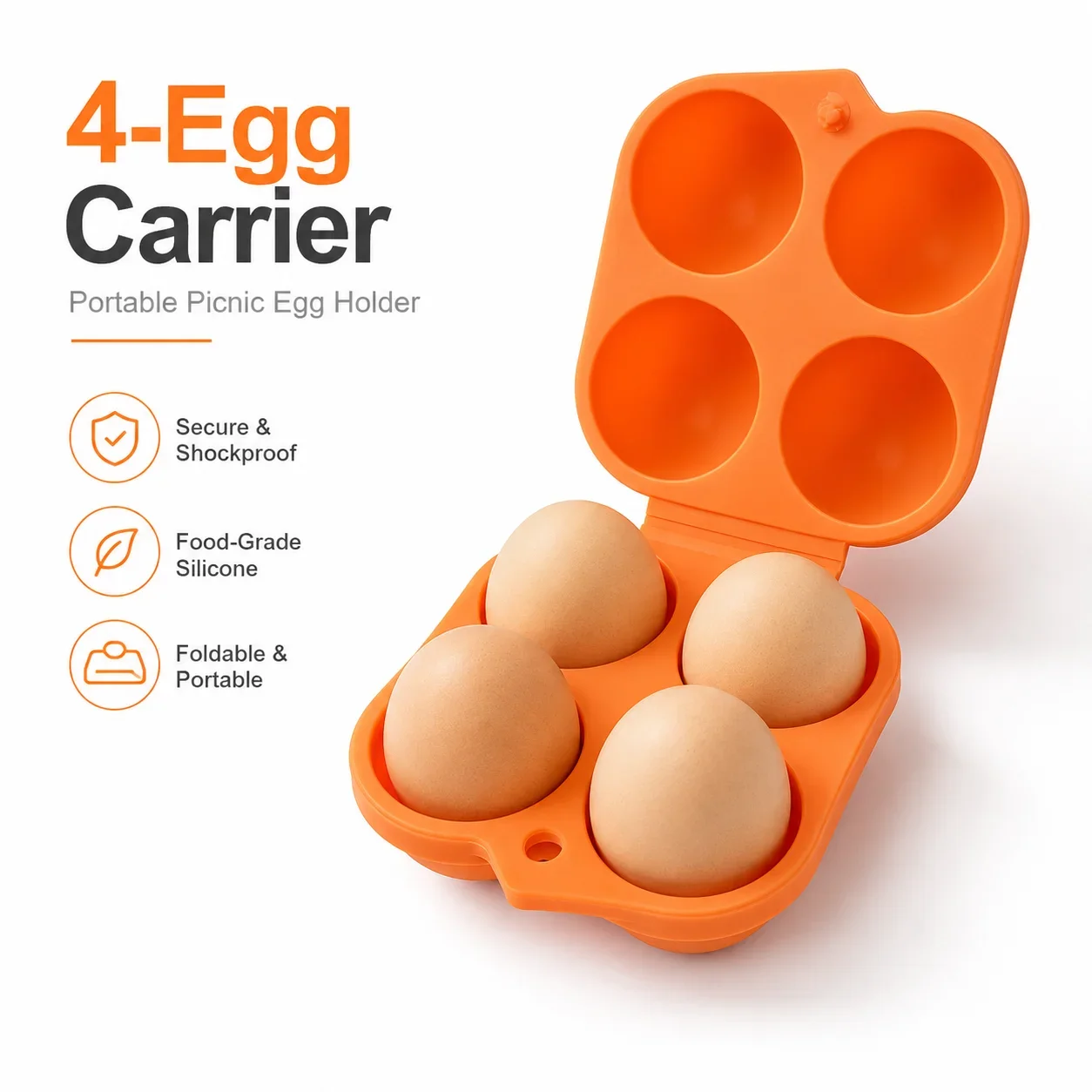 4 Grid Square Egg Carrier, Durable PP Plastic Egg Container for Camping Hiking Picnic, Anti-Drop Design