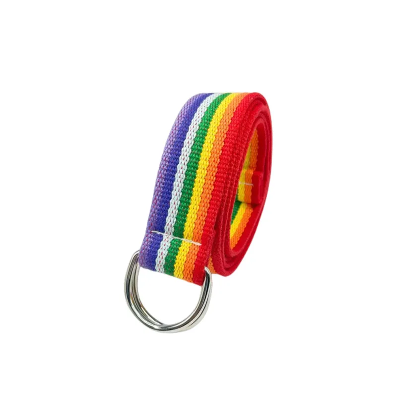 20 stück Gewebt Gürtel Doppel Ring D Typ Regenbogen Leinwand Gürtel Gurtband Beiläufigen Wilden Langen Dekorative Unisex Streifen Taille Gürtel