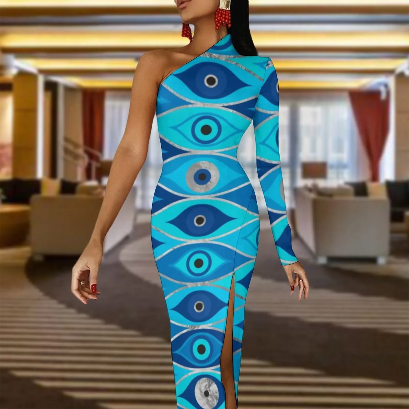 Matiasma Evil Eye Maxi Dress Long Sleeve Greek Mati Mataki Aesthetic Bodycon Dresses Autumn Elegant Dress Woman Graphic Vestido