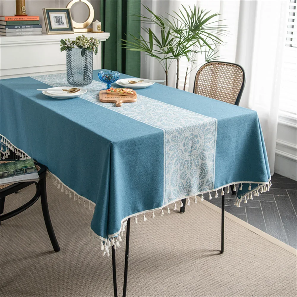 

Rectangular Tablecloth Polyester Cotton Jacquard Blue Sunflower Household Coffee Table Cloth Dust Cover Towel