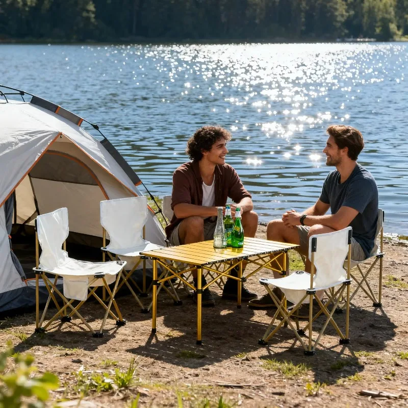 

2026 High Quality Foldable Outdoor Aluminum BBQ Supplies Camping Table And Chair Set For School Travel
