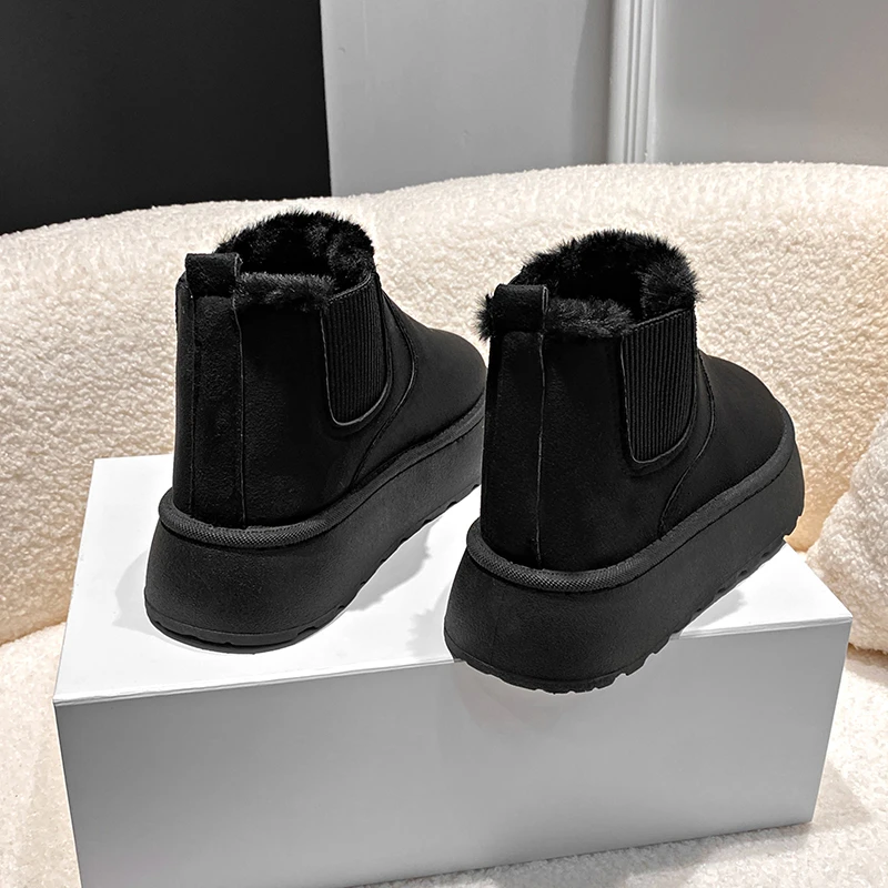 Snow Boots with Integrated Leather and Fur,short Boots,2026 New Winter Thick Warm Cotton Shoes, Waterproof Fleece-lined Sneakers
