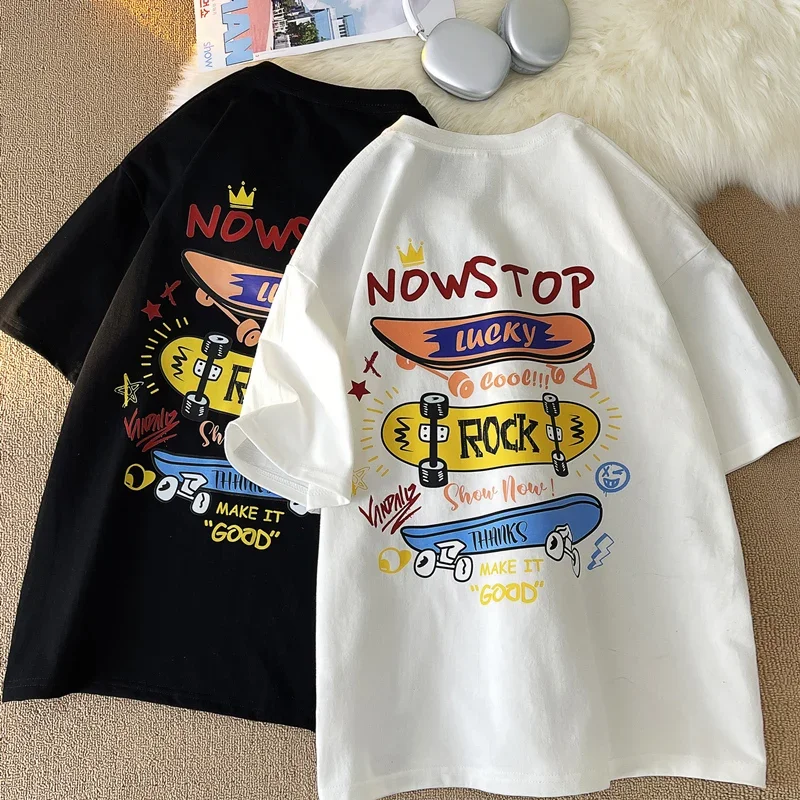 

2024 New Boys 100% Cotton Older Children's T-Shirt Summer Short Sleeve Fashion Casual Children's Trendy Top Boys Street T-Shirt