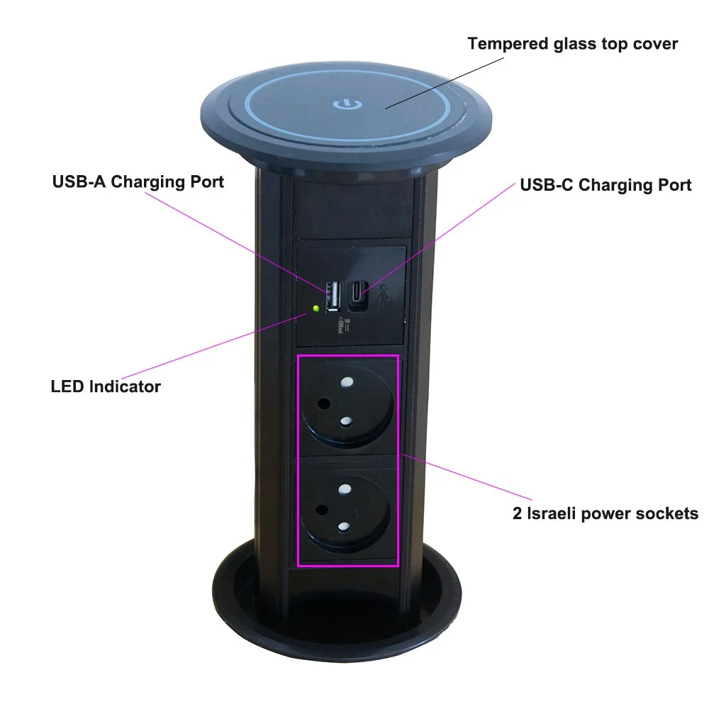 Smart Electric Israel Socket Smart Pop-up Electric Power Socket Kitchen Hidden Smart Multifunctional USB A + C Charging