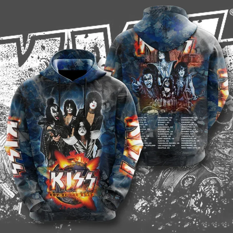 2025 Rock Band Kiss Hoodies 3Dพิมพ์ผู้ชายผู้หญิงHip Hopขนาดใหญ่Pullover Hooded Sweatshirtsแฟชั่นStreetwear Man Hoodies