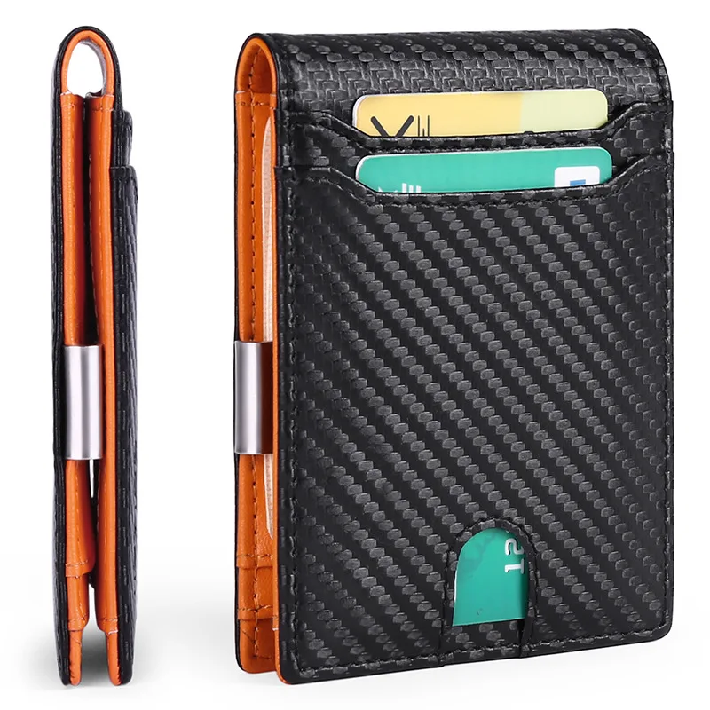 Cartera de cuero genuino ultrafina para Hombre, tarjetero antirrobo RFID, bolso de mano, Portefeuille Portafoglio Uomo Tarjetero para Hombre