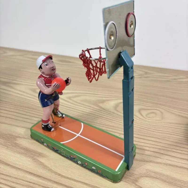 

Wind up toy Metal Tin Basketball player shooting figures stand Clockwork Adult Collection Retro desktop model gift