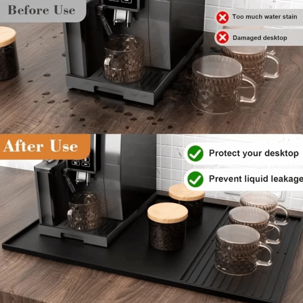 

2 in 1 Silicone Coffee Machine Mat Non-Slip Wear-resistant Dish Drying Pad Dishwasher Safe Large Size Countertop Protector Mat