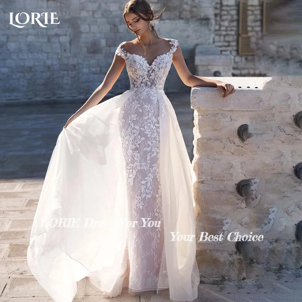 LORIE Lace Appliques Wedding Dress Sweetheart Detachable Train Bride Gown Elegant Boho Bride Dress Bridal Gown vestidos de novia