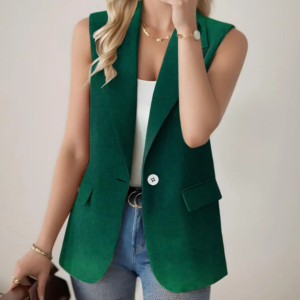 Women Suit Jacket Stylish Sleeveless Women's Work Vest with Flap Pockets Lightweight Office Waistcoat with Open Front for Summer