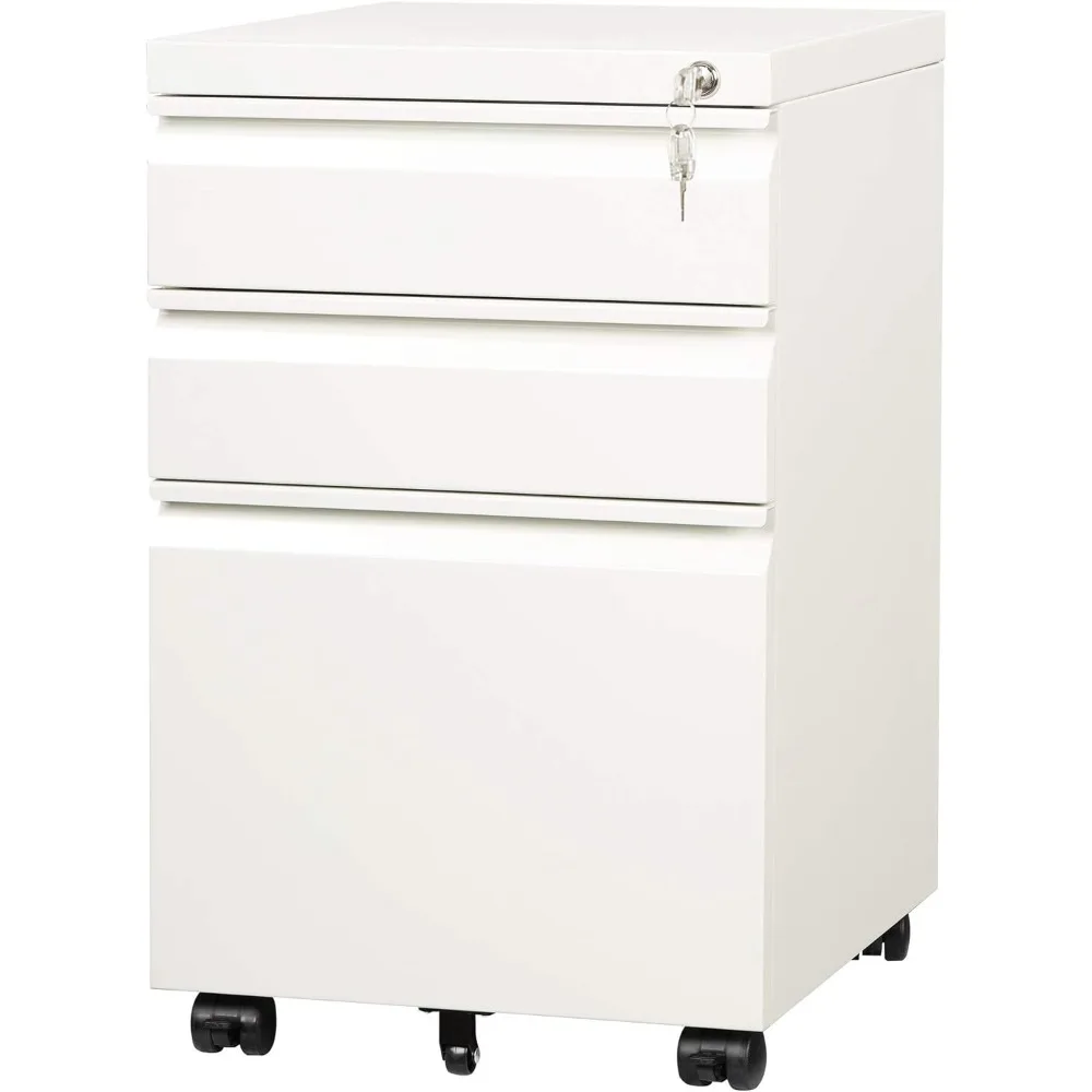 

3-Drawer Mobile File Cabinet (Under Office Desk), Assembled Except Casters, Fits Letter/Standard Sizes, White File Cabinet