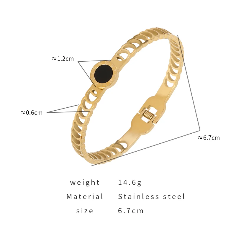 PAXA Fashion Luxury Roman Numerals Stainless Steel Bracelet For Women Black Shell Gold Plated Bangle Charm Female Jewelry Gifts image 6