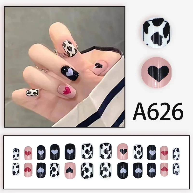 24pcs Gentle Style Wearable Nail Print Solid Color French False Nails with Glue Removable Nail Art Fake Nails Press on Nails