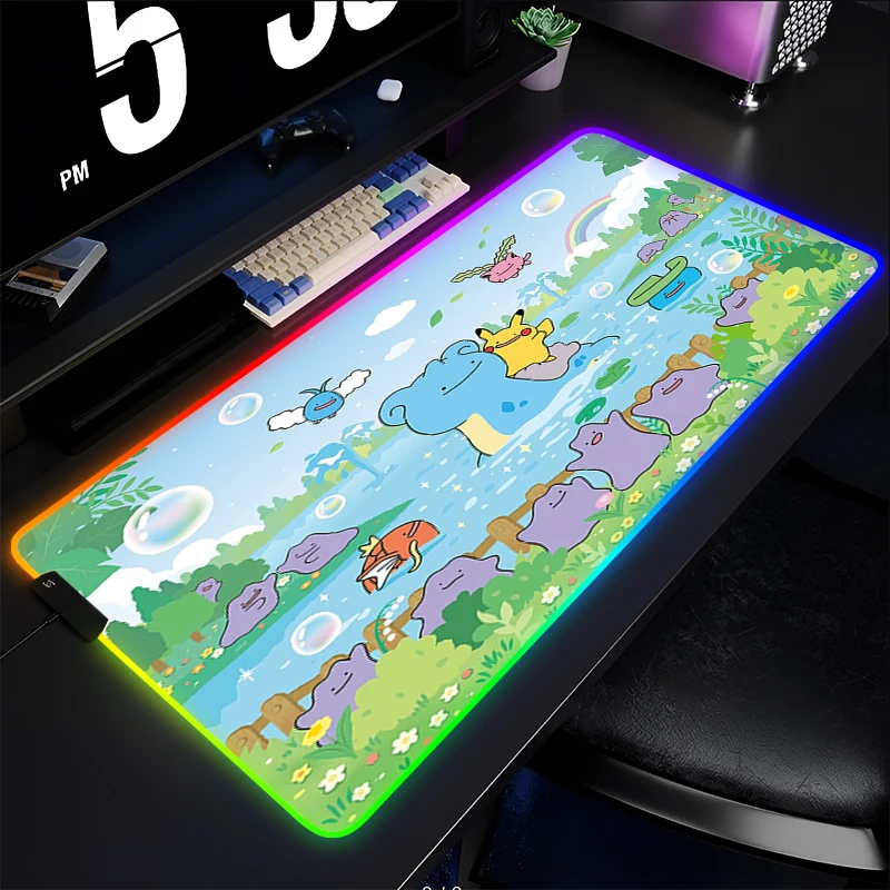 

RGB Rubber Mouse Pad Gamers Large Computer Extended Game LED P-Pokemon Mousepad Locking Edge Desk Mat Keyboard Backlight Carpet