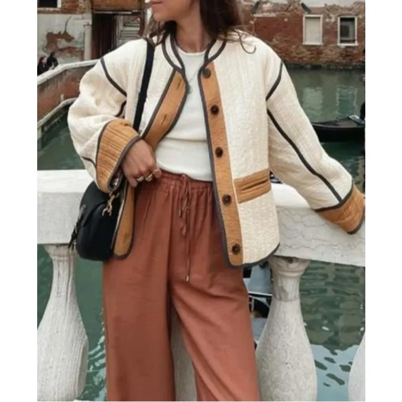 

Новый зимний сезон 2022, модная женская хлопковая куртка контрастного цвета Taobao, женское хлопковое пальто