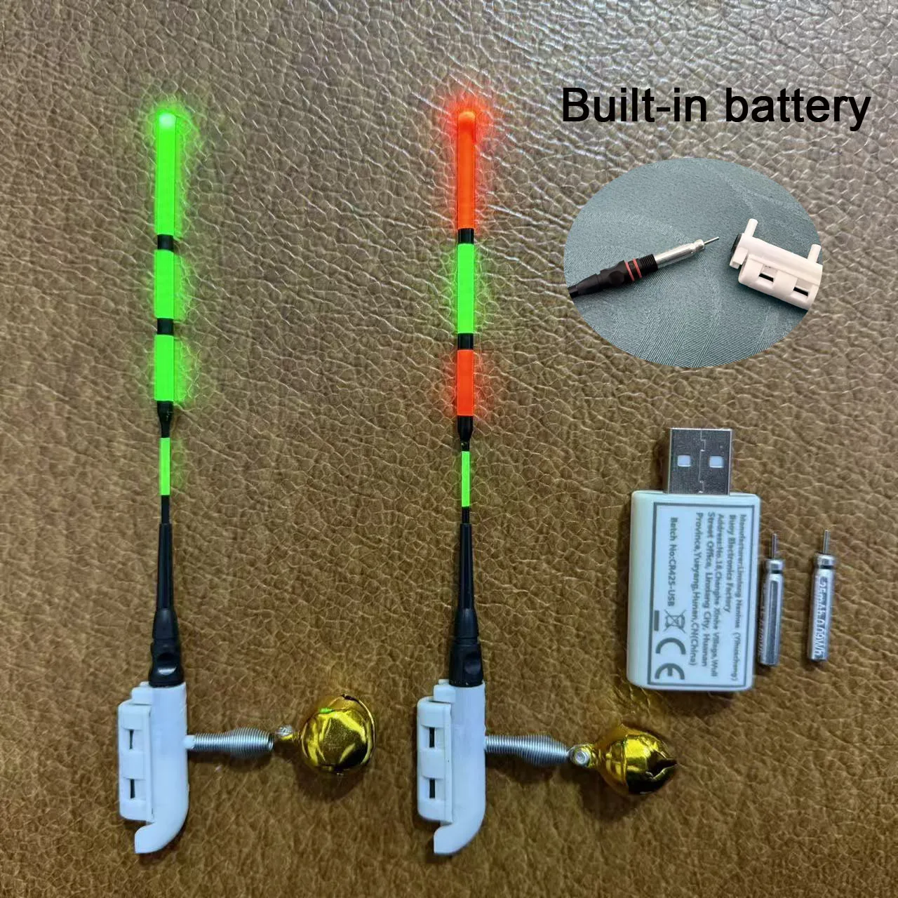 2 Stablichter + 2 wiederaufladbare Batterien + 1 USB-Ladegerät, Nachtangel-Stablichter mit Indikator und CR425 wiederaufladbarer Batterie + Ladegerät