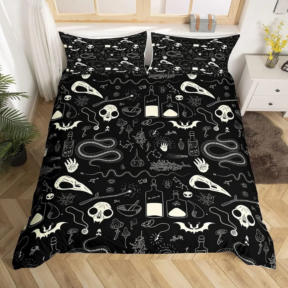 

Skull Bedding Set Kids Scary Animal Skeleton Bedding & Linen for Boys Teens Halloween Bats Duvet Cover Breathable Horror Spider