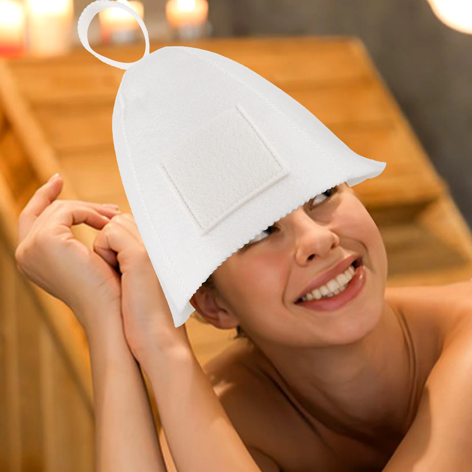 

Felt Sauna Hat Bath Glove Set White Color Hair Protection Shower Cap Spa Accessories For Women Men Bathing Caps