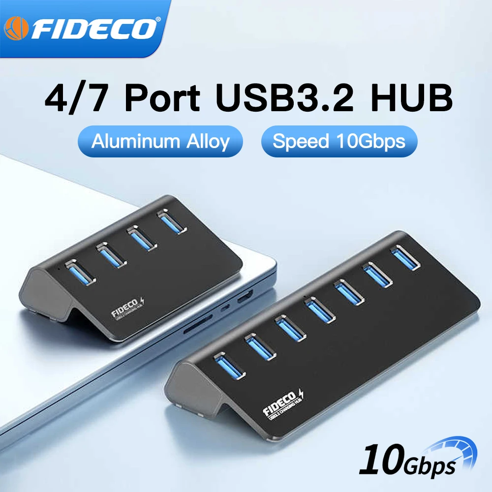 FIDECO Usb Hub 4/7 Port Usb Adapter 10Gbps High Speed Data Transfer Aluminium Usb Splitter Support for Macbook PC Accessories ﻿