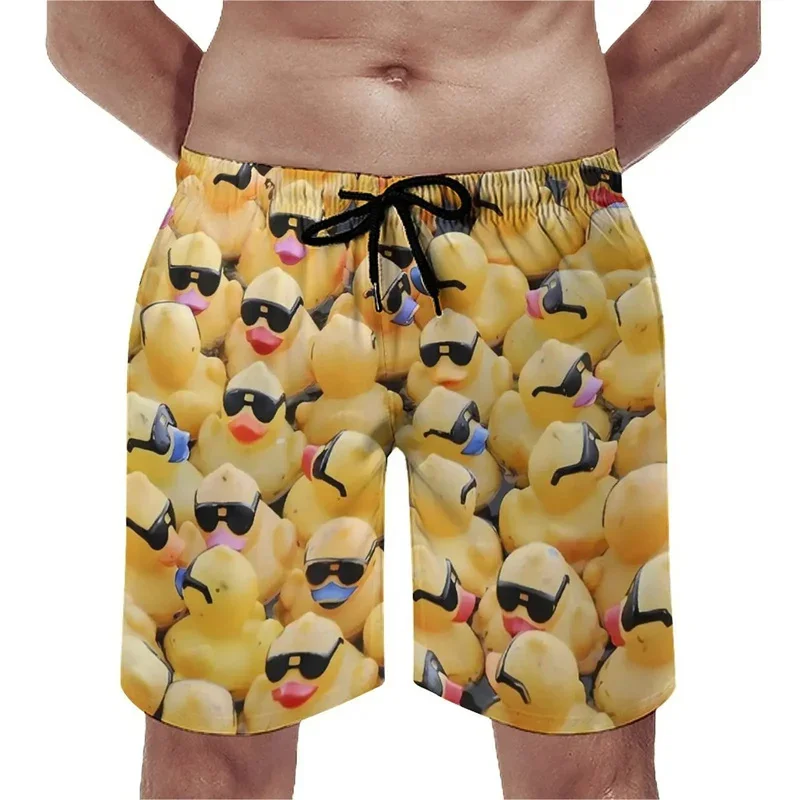 3D Printed Yellow Duck Short Pants For Men Cute Animal Pattern Beach Shorts Summer Fashion Cool Streetwear Surfing Swim Trunks