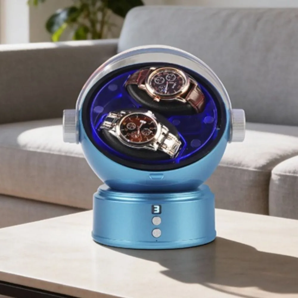 Space Style Digital Double Watch Winder Luxury Anti-Magnetic Automatic Watch Winder Ultra Quiet 5 Color Changing Ambient Lights