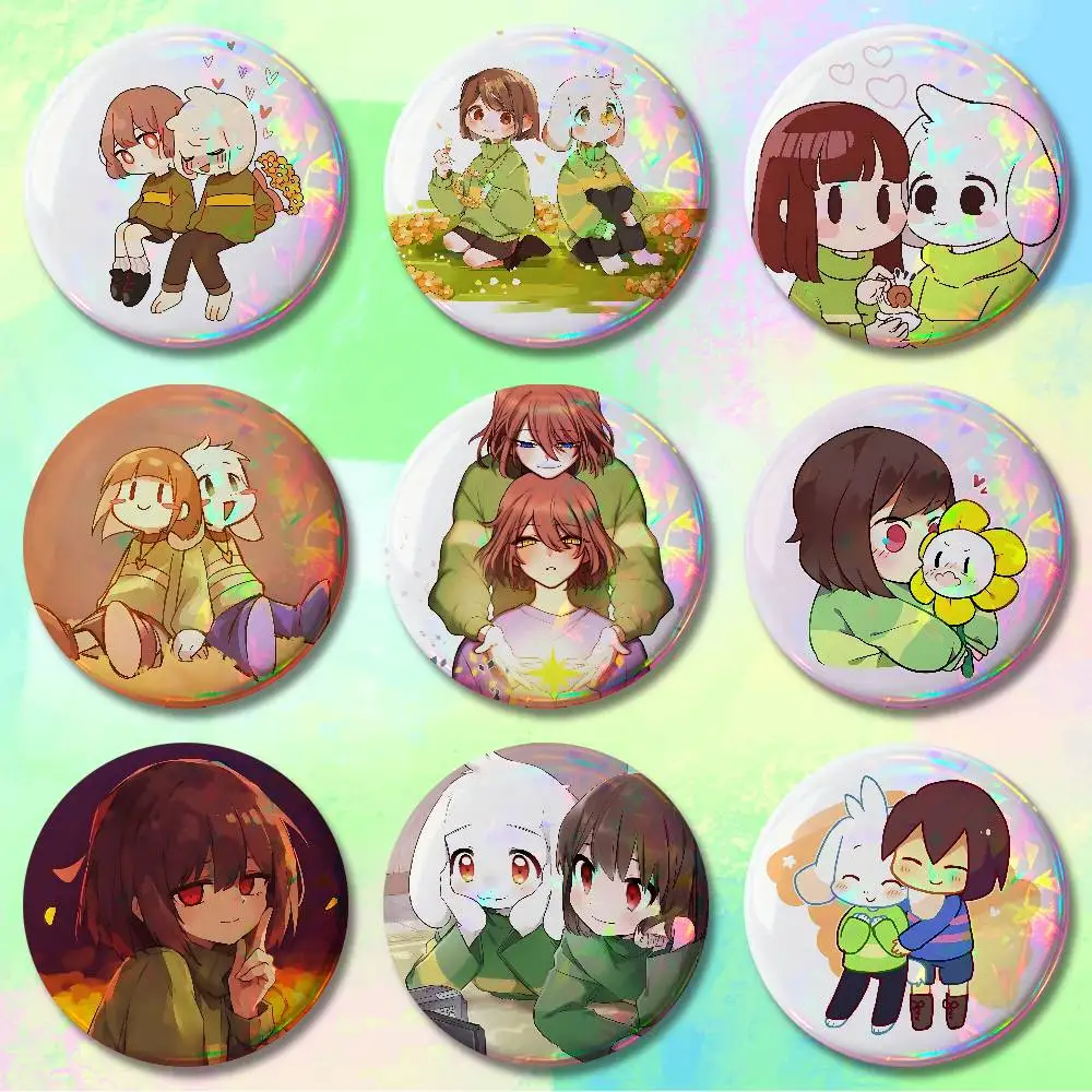 U-Undertales Asriel Chara Enamel Pin Tinplate Round Brooch Cosplay Nijigen Otaku Culture Badges 58mm 44mm 32mm 75mm 25mm