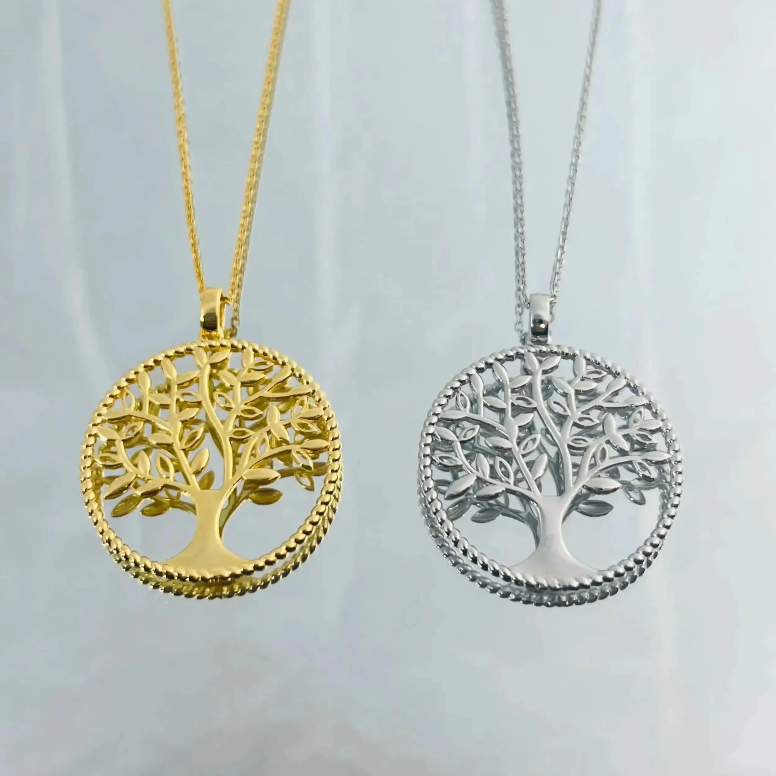 Sterling Silver S925 Life Tree Pendant Country Style Round Pendant Necklace