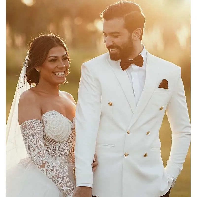 Tuxedos de mariage à Double boutonnage pour homme, costume de bonne qualité, coupe cintrée, deux pièces