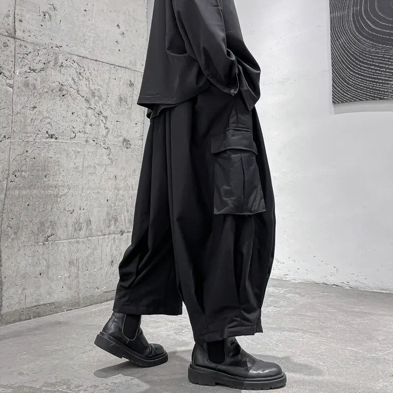 

Japanese Sle Work Pants Men's Casual Wide Leg Straight Tube Lantern Pants Nine Points ket Pants Comfortable Polyester Fiber