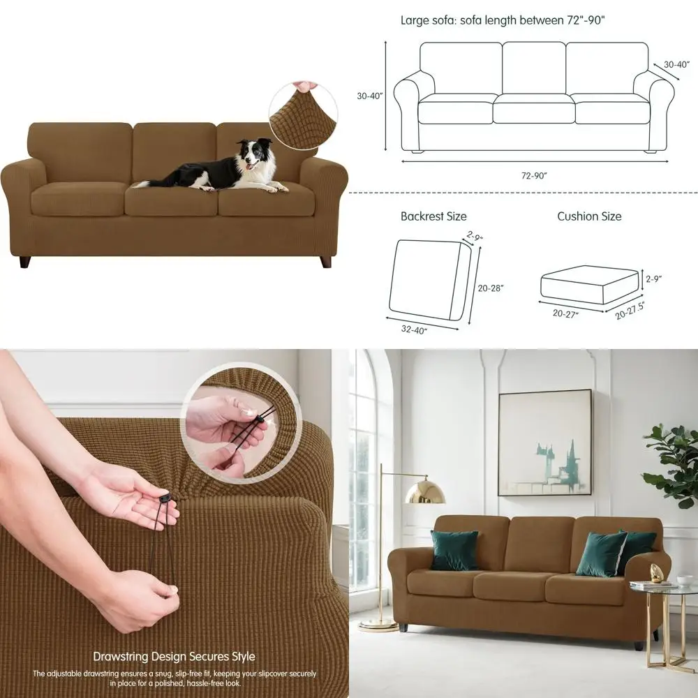 

3-Seat Stretch Sofa Cover Set with 3 Cushion and Backrest Slipcovers