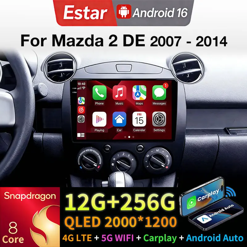 

Автомагнитола Android 16 для Mazda 2 DE 2007-2014 с беспроводным CarPlay, Auto DSP, GPS, мультимедийный плеер, навигационная система, стерео, камера 360°