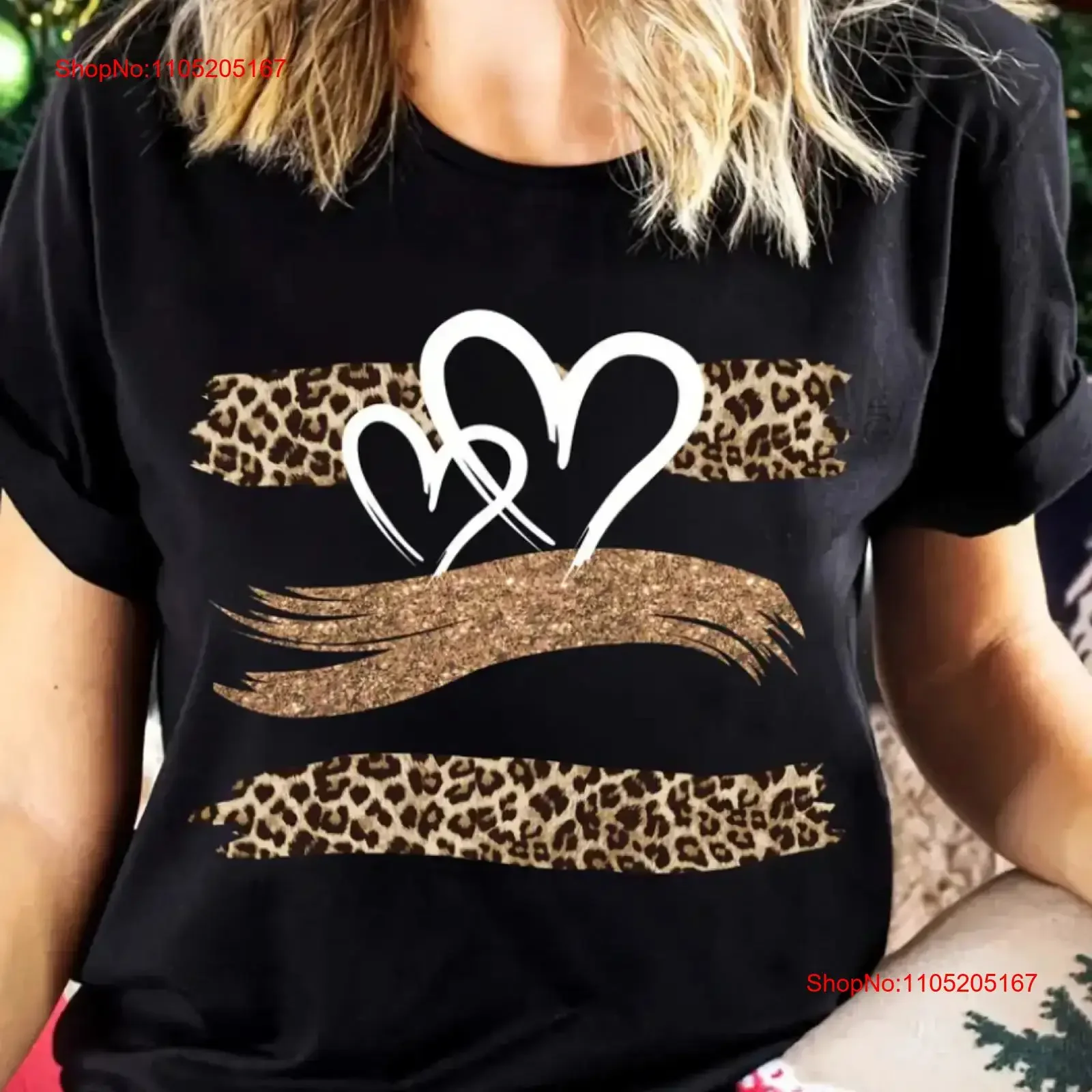 

Women's Cotton Crew Neck T Shirt with Leopard Heart Print vintage Washed Stretched Top For Everyday Wear Unisex homme
