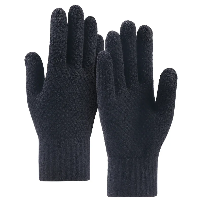 Guantes de lana tejidos para pantalla táctil para hombre, guantes gruesos de terciopelo para exteriores, cálidos y a prueba de frío, Invierno