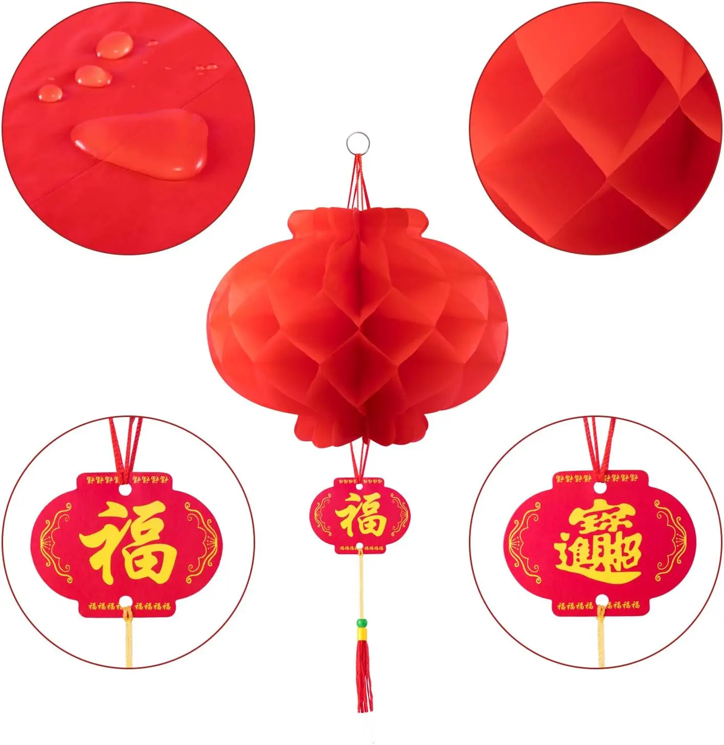 15-40CM 10 Pieces Chinese Red Paper Lanterns Festival Decorations for New Year, Spring Festival, Wedding and Restaurant